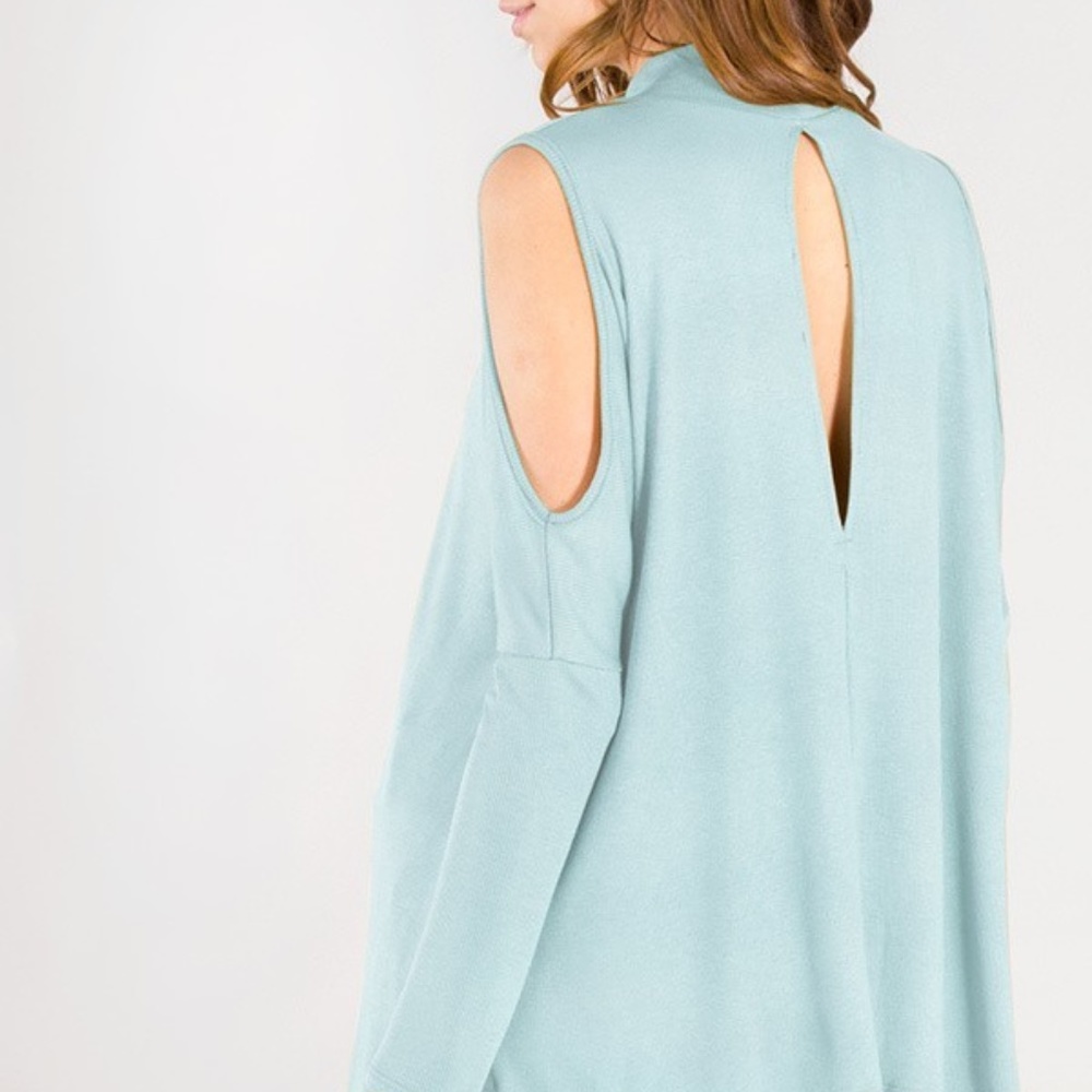 Heather Grey Ribbed Cold Shoulder Mock Neck - Picture 4 of 5